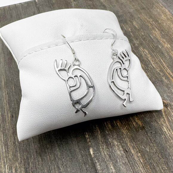 925 Sterling Silver Kokopelli Earrings 1.5" Southwestern Dangle French Wire 3.1g - Picture 4 of 9